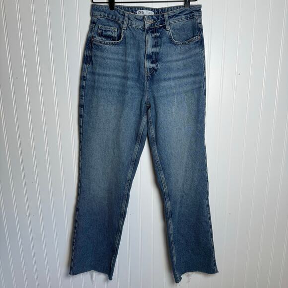 ZARA High Rise Z1975 Straight Leg Jeans Medium Wash Denim Women’s Size 6 - Picture 2 of 11